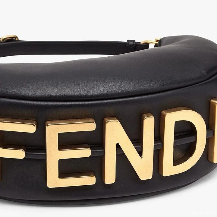 Vintage HOT Small Bag Fendi Hobo Leather Fendigraphy In Black Calf 0824
